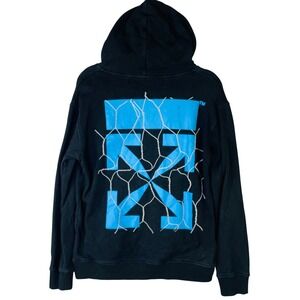 Off-White c/o Virgil Abloh Black Blue Fence Arrow Graphic Hoodie Mens Medium